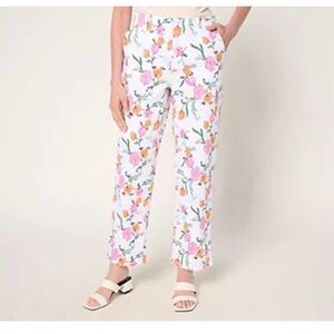 Susan Graver Regular Printed Denim Full Leg Ankle Jean Womens Size 12 Floral QVC